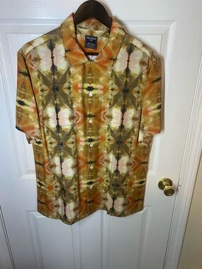 Todd Snyder Olive & Orange Patterned Short Sleeve Button-Up Shirt